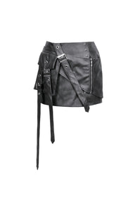 Battle-Ready Punk Skirt with Grommet Straps and Star Charm KW387