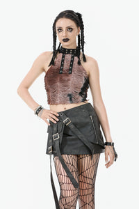 Battle-Ready Punk Skirt with Grommet Straps and Star Charm KW387
