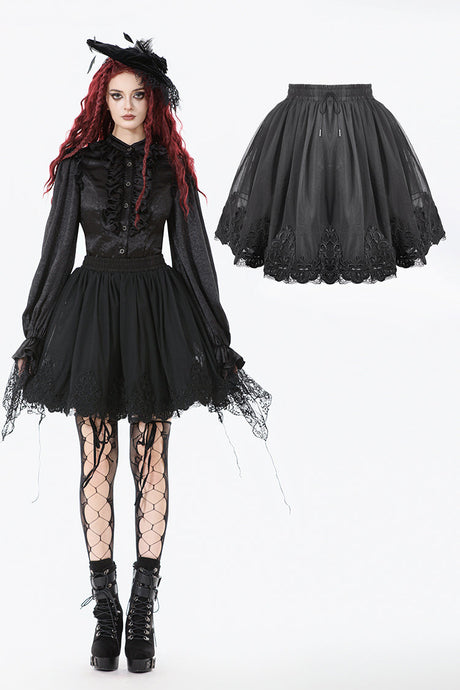Black All-match Shadow Rose Embroidered Petticoat KW389