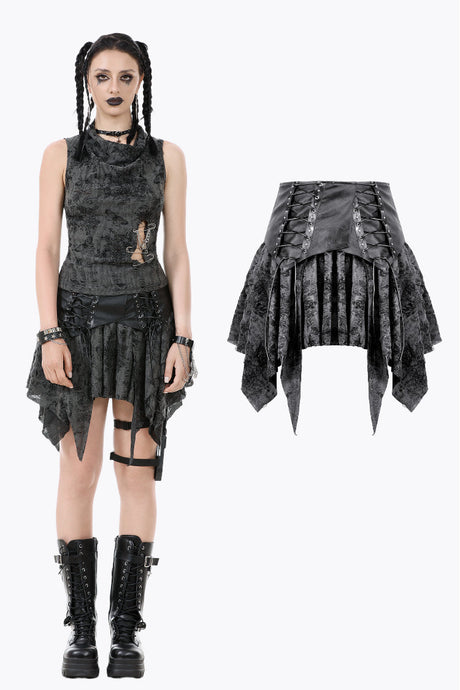 Shattered Butterfly Punk Skirt with Leather Lace-Up  KW391