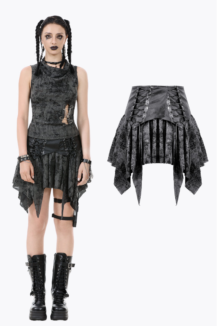 Shattered Butterfly Punk Skirt with Leather Lace-Up  KW391
