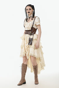 Steampunk Ruffled Skirt with Pleated Trim and Adjustable Waist KW394