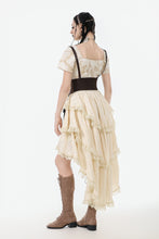 Load image into Gallery viewer, Steampunk Ruffled Skirt with Pleated Trim and Adjustable Waist KW394