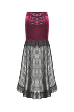 Load image into Gallery viewer, High-Low Gothic Skirt in Glossy Velvet with Floral Lace Trim KW397