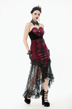 Load image into Gallery viewer, High-Low Gothic Skirt in Glossy Velvet with Floral Lace Trim KW397