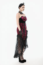 Load image into Gallery viewer, High-Low Gothic Skirt in Glossy Velvet with Floral Lace Trim KW397