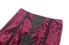 Load image into Gallery viewer, High-Low Gothic Skirt in Glossy Velvet with Floral Lace Trim KW397