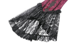 Load image into Gallery viewer, High-Low Gothic Skirt in Glossy Velvet with Floral Lace Trim KW397