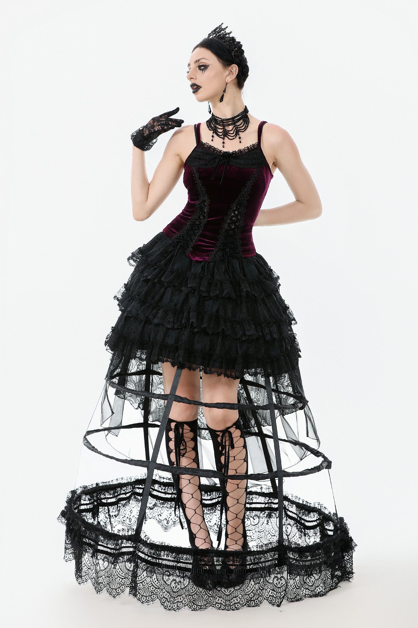 Retro Lace Petticoat with Multi-Layered Boning and Ruffled Hem KW398 DARK IN LOVE Retro Lace Petticoat with Multi-Layered Boning and Ruffled Hem KW398 DARK IN LOVE