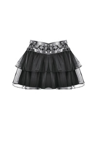 Punk Mesh-Layered Skirt with D-Ring Ties Waist KW401