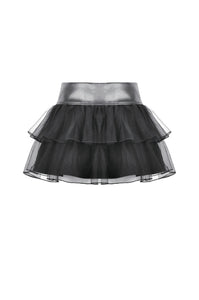 Punk Mesh-Layered Skirt with D-Ring Ties Waist KW401
