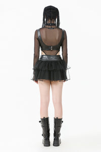 Punk Mesh-Layered Skirt with D-Ring Ties Waist KW401