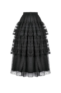 Polka Dot Tiered Lace Skirt with Ruched Mesh and Irregular Net Trim KW402