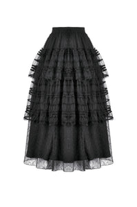 Polka Dot Tiered Lace Skirt with Ruched Mesh and Irregular Net Trim KW402