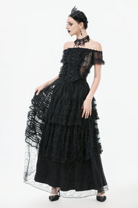 Polka Dot Tiered Lace Skirt with Ruched Mesh and Irregular Net Trim KW402