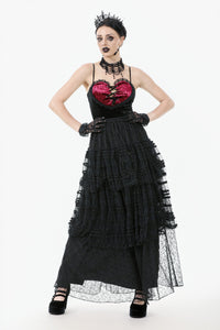 Polka Dot Tiered Lace Skirt with Ruched Mesh and Irregular Net Trim KW402