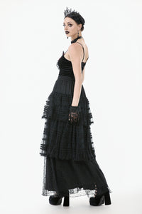 Polka Dot Tiered Lace Skirt with Ruched Mesh and Irregular Net Trim KW402