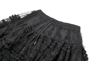 Polka Dot Tiered Lace Skirt with Ruched Mesh and Irregular Net Trim KW402