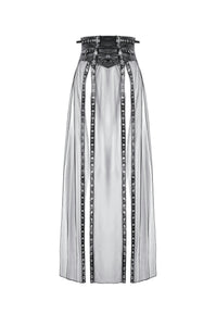 Rebel Leather and Mesh Maxi Skirt with Lace-Up Waist and Eyelet Detail KW403