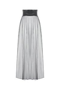 Rebel Leather and Mesh Maxi Skirt with Lace-Up Waist and Eyelet Detail KW403