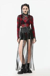 Rebel Leather and Mesh Maxi Skirt with Lace-Up Waist and Eyelet Detail KW403