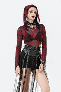 Rebel Leather and Mesh Maxi Skirt with Lace-Up Waist and Eyelet Detail KW403