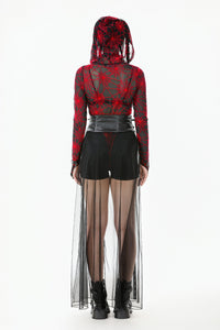 Rebel Leather and Mesh Maxi Skirt with Lace-Up Waist and Eyelet Detail KW403