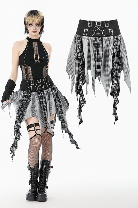 Black & White Plaid Patchwork Locomotive Skirt KW411