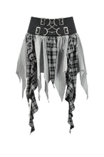 Load image into Gallery viewer, Black &amp; White Plaid Patchwork Locomotive Skirt KW411