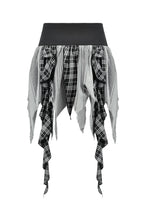 Load image into Gallery viewer, Black &amp; White Plaid Patchwork Locomotive Skirt KW411