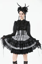 Load image into Gallery viewer, Cute Black and Grey Lolita High-Waist Tiered Skirt KW414