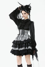 Load image into Gallery viewer, Cute Black and Grey Lolita High-Waist Tiered Skirt KW414