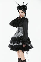 Load image into Gallery viewer, Cute Black and Grey Lolita High-Waist Tiered Skirt KW414