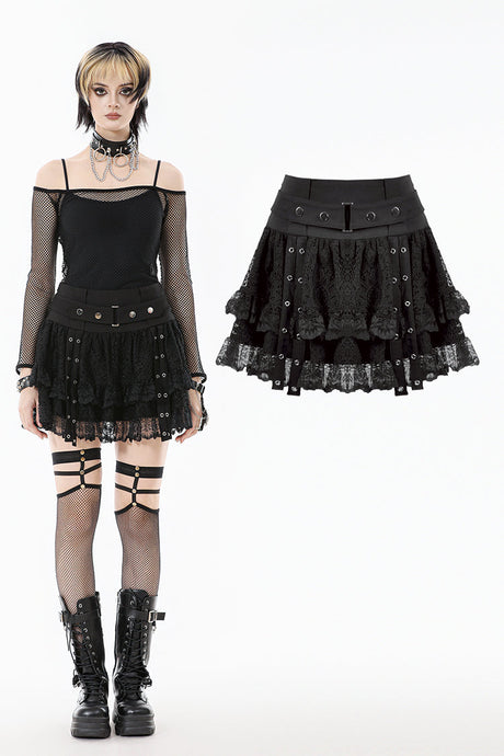 Punk Black Wide-Waistband Skirt KW417