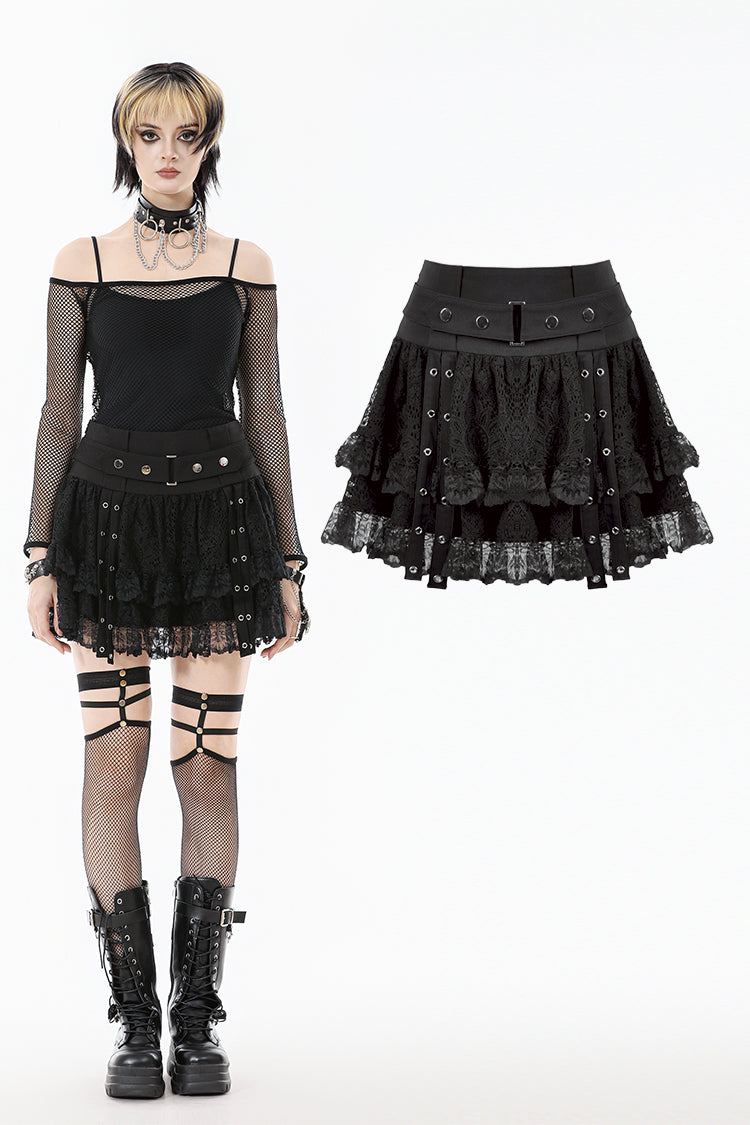 Punk Black Wide-Waistband Skirt KW417