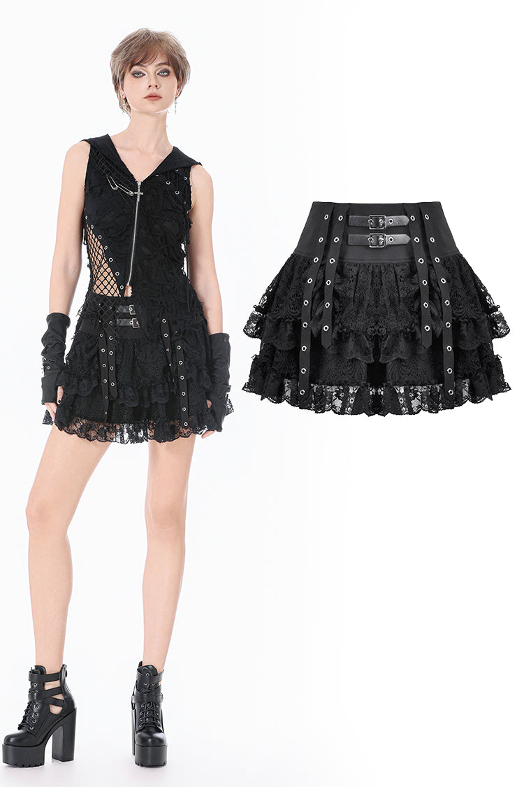 Punk Eyelet Lace Layered Mini Skirt KW420 – DARK IN LOVE