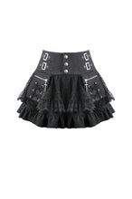 Load image into Gallery viewer, Sin Forbidden - Dark Punk Lace Patchwork Multi-Pocket Ruffle Mini Skirt KW444