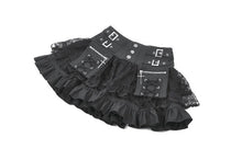 Load image into Gallery viewer, Sin Forbidden - Dark Punk Lace Patchwork Multi-Pocket Ruffle Mini Skirt KW444