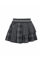Load image into Gallery viewer, Plaid Rebellion - Dark Punk Asymmetric Tiered Pleated Patchwork Studded Skirt KW445