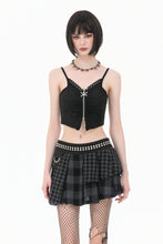 Load image into Gallery viewer, Plaid Rebellion - Dark Punk Asymmetric Tiered Pleated Patchwork Studded Skirt KW445