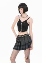 Load image into Gallery viewer, Plaid Rebellion - Dark Punk Asymmetric Tiered Pleated Patchwork Studded Skirt KW445