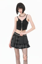 Load image into Gallery viewer, Plaid Rebellion - Dark Punk Asymmetric Tiered Pleated Patchwork Studded Skirt KW445