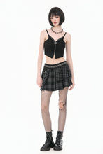 Load image into Gallery viewer, Plaid Rebellion - Dark Punk Asymmetric Tiered Pleated Patchwork Studded Skirt KW445