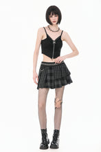 Load image into Gallery viewer, Plaid Rebellion - Dark Punk Asymmetric Tiered Pleated Patchwork Studded Skirt KW445