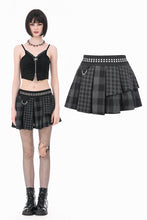 Load image into Gallery viewer, Plaid Rebellion - Dark Punk Asymmetric Tiered Pleated Patchwork Studded Skirt KW445