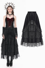 Load image into Gallery viewer, Gothic Velvet Skirt with  Tiered Lace Mesh and Ruffled Cake Silhouette KW453