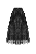 Load image into Gallery viewer, Gothic Velvet Skirt with  Tiered Lace Mesh and Ruffled Cake Silhouette KW453
