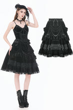 Load image into Gallery viewer, Dark Lolita Skirt in Matte Velvet with Lace Trims KW454