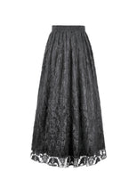 Load image into Gallery viewer, Gothic Sheer Floral Lace Maxi Skirt with 3D Roses, Beaded Tassels and Layered Chiffon Hem KW455