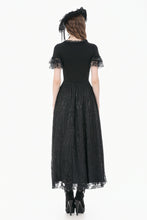 Load image into Gallery viewer, Gothic Sheer Floral Lace Maxi Skirt with 3D Roses, Beaded Tassels and Layered Chiffon Hem KW455